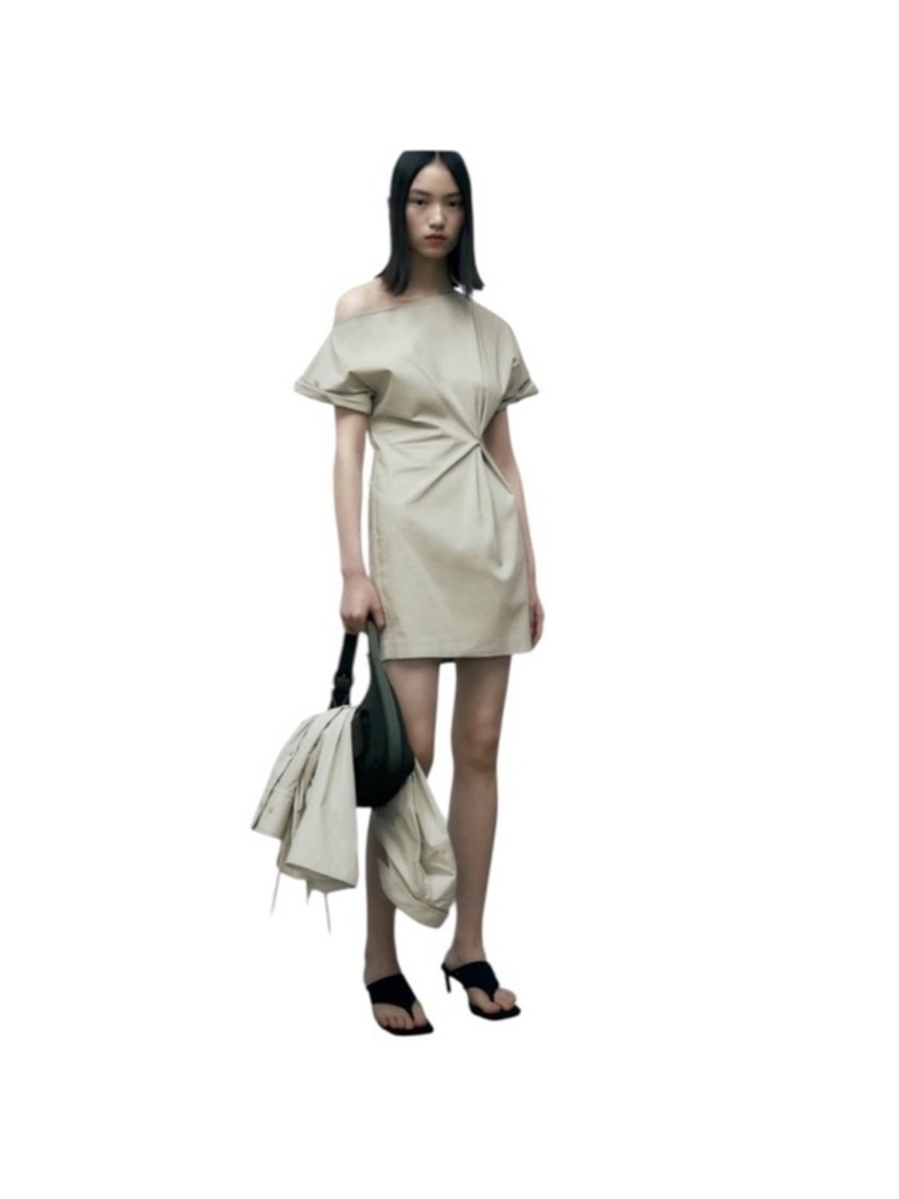 Zara Beige One-Shoulder Twist Front Mini Dress